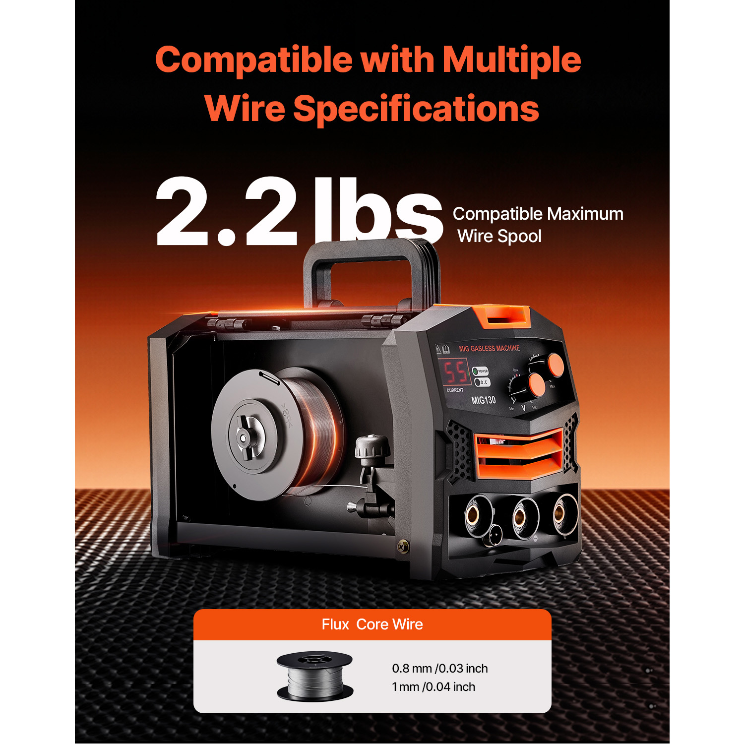 Saldatore MIG,SucceBuy macchina saldante MIG sinergica 130 A,saldatore a nucleo flusso senza gas,saldatore MIG inverter IGBT con display digitale - 8