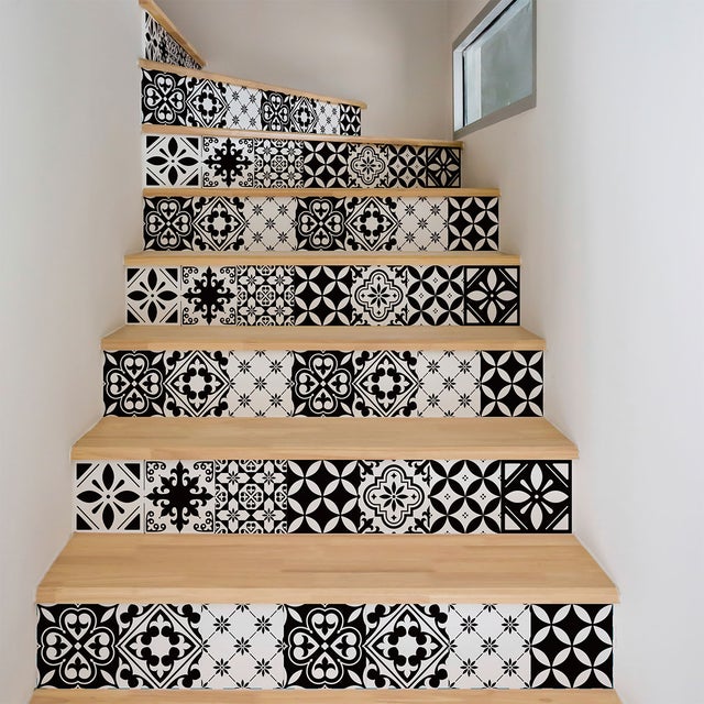 Stickers adhésifs escalier carrelages contremarche - NICOLINO - 2 bandes de 15x105cm