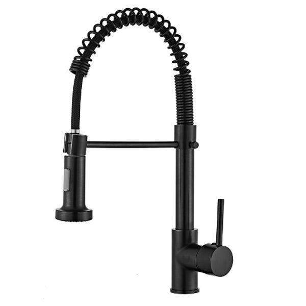 Czarny kran kuchenny, kran sprężynowy obracany o 360° wykonany ze stali nierdzewnej 304, bez przewodów wodnych, bateria mieszająca