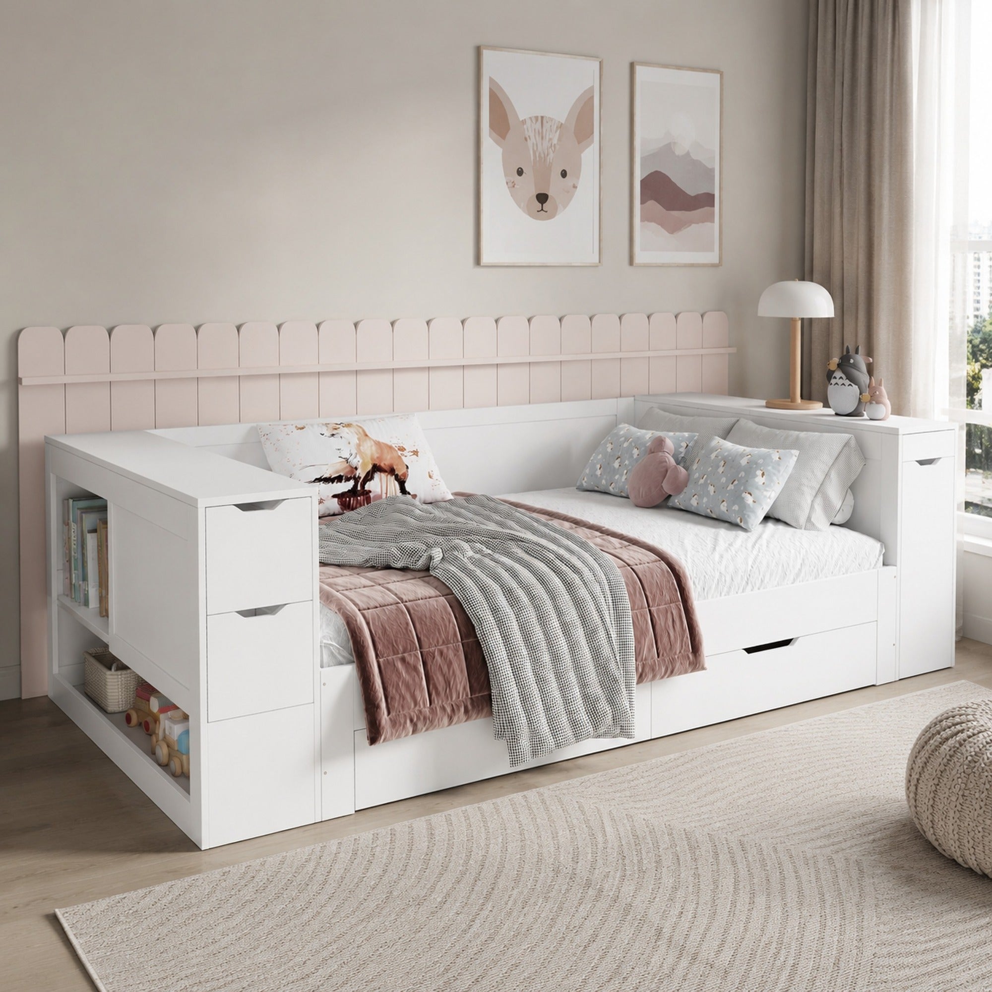 Cama diván infantil 90 × 200 cm con cajones, almacenaje y mesita, sin ...