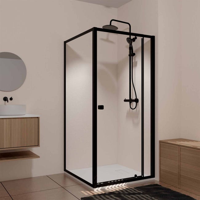 Puerta de ducha pivotante extensible 69/80x185cm y panel lateral 90 ...