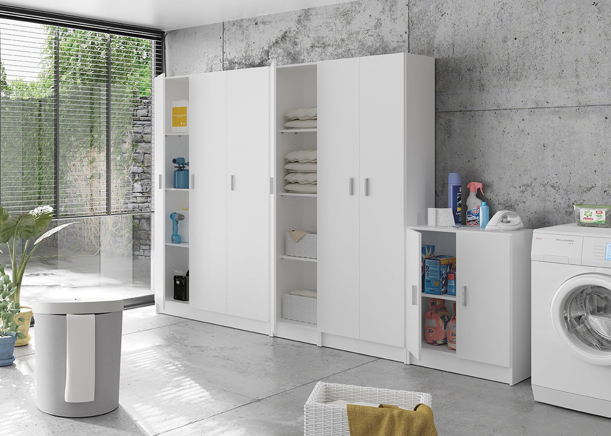 Armoire Rangement Nettoyage 3 Portes En Mélamine Coloris Blanc - Dim : H180 X L108,8 X P37 Cm - 6