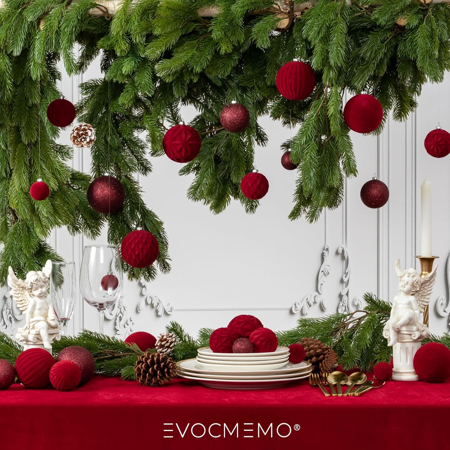 12pcs boules de Noël floquées, ensemble de décoration d'ampoule de Noël, boules en plastique, décorations suspendues pour arbre de Noël - rouge - 4