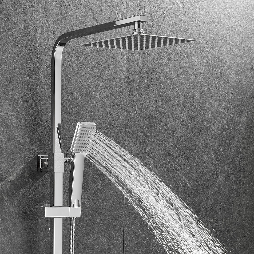 Valaz Barra de ducha monomando cuadrada ajustable hasta 120CM cromada - Serie Segura - 20cm - 4