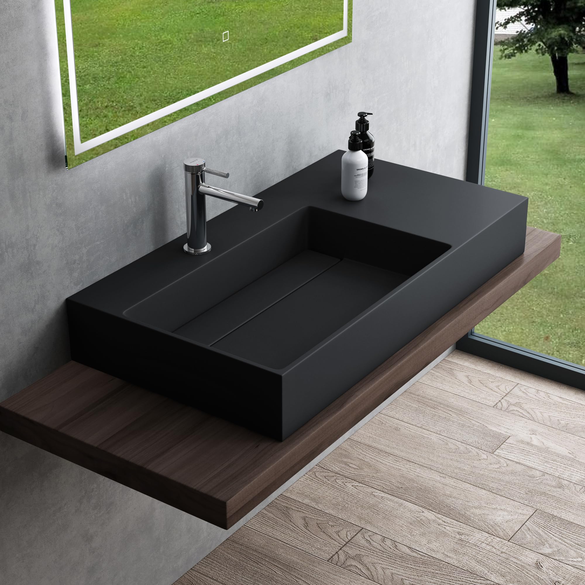 Mai & Mai Lavabo Da Appoggio 120x40x12cm – Marmo Fuso Bianco Opaco, Due Fori Rubinetteria, Design Moderno E Robusto