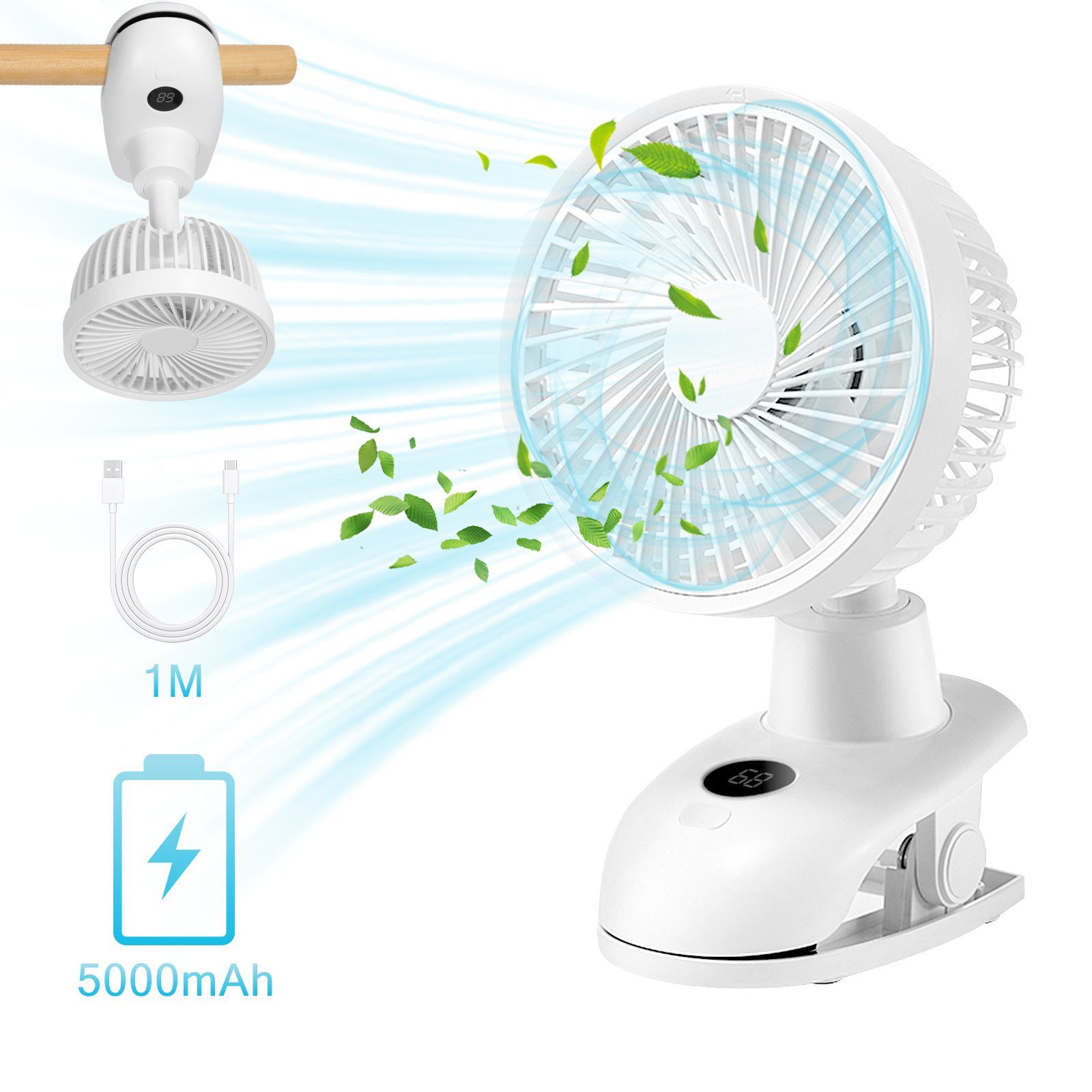 Mini Ventilatore Oscillante Ymiko A Batteria 2400 MAh – Design Cactus, 3 Velocità, Silenzioso