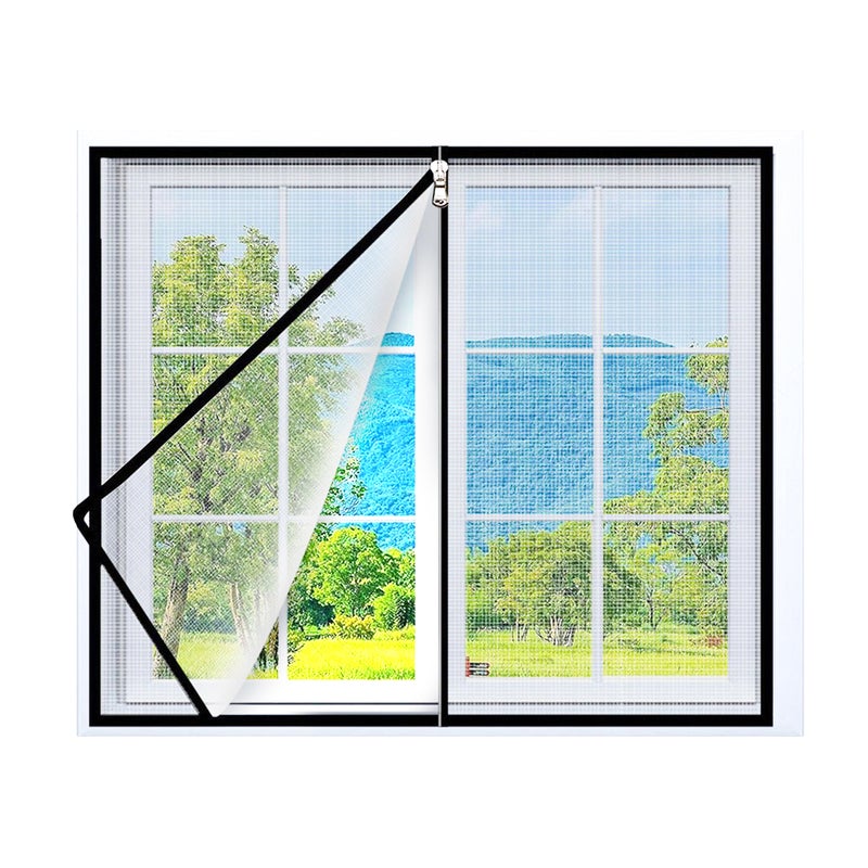 Samoprzylepna moskitiera okienna, moskitiera przeciw owadom z zamkiem błyskawicznym, drobna siatka okienna, 50 x 100 cm, czarno-biała