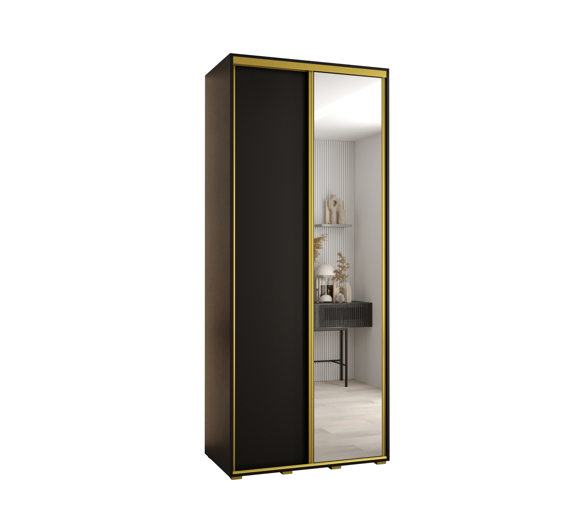 Szafa przesuwna z lustrem wysoka Davos 3 110 x 60 x 235,2 cm czarny + czarny + u. złoty - Abiks Meble