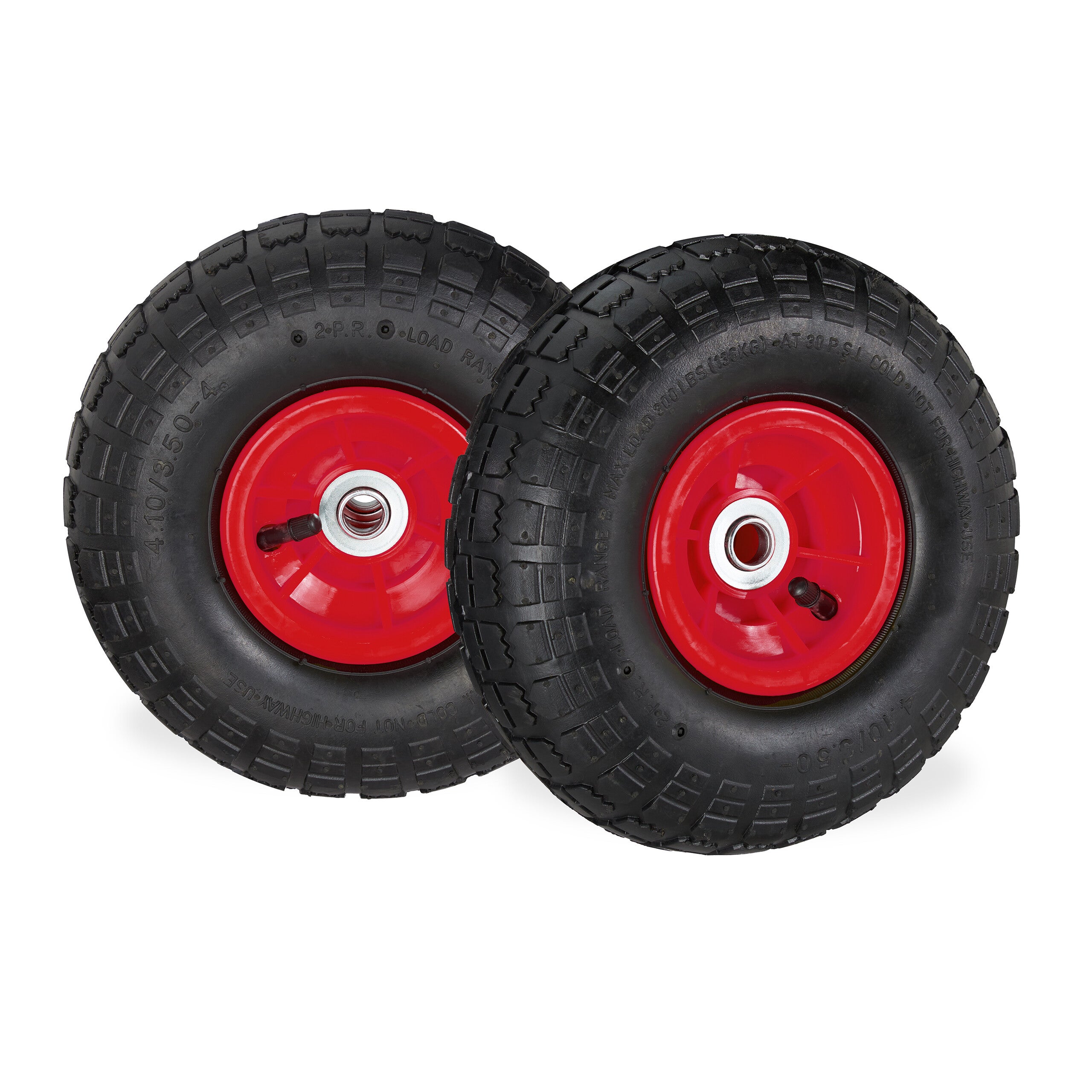 Relaxdays Set Di 2 Ruote 3.00-4 Per Carriola, Ad Aria, 260x85 Mm Cerchione In Acciaio Max100 Kg Nero Rosso 49829878 - 8