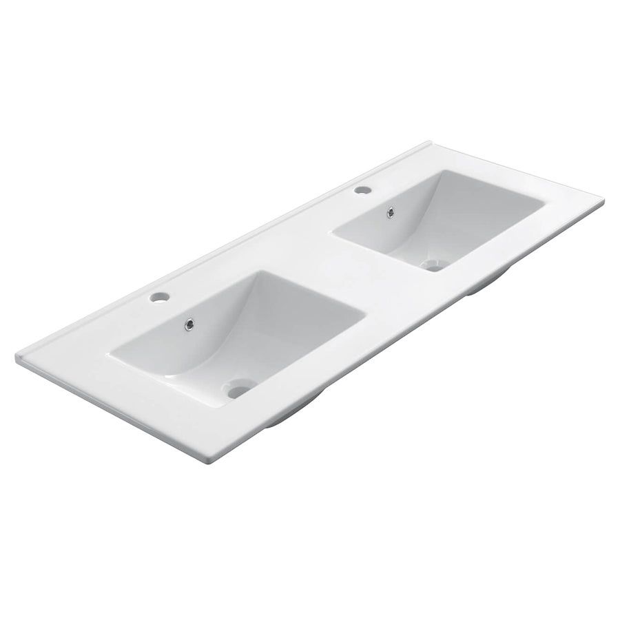 Meuble de salle de bain double vasque - 6 tiroirs - TIRIS 3C et miroir Led STAM - blanc - 120cm - 6