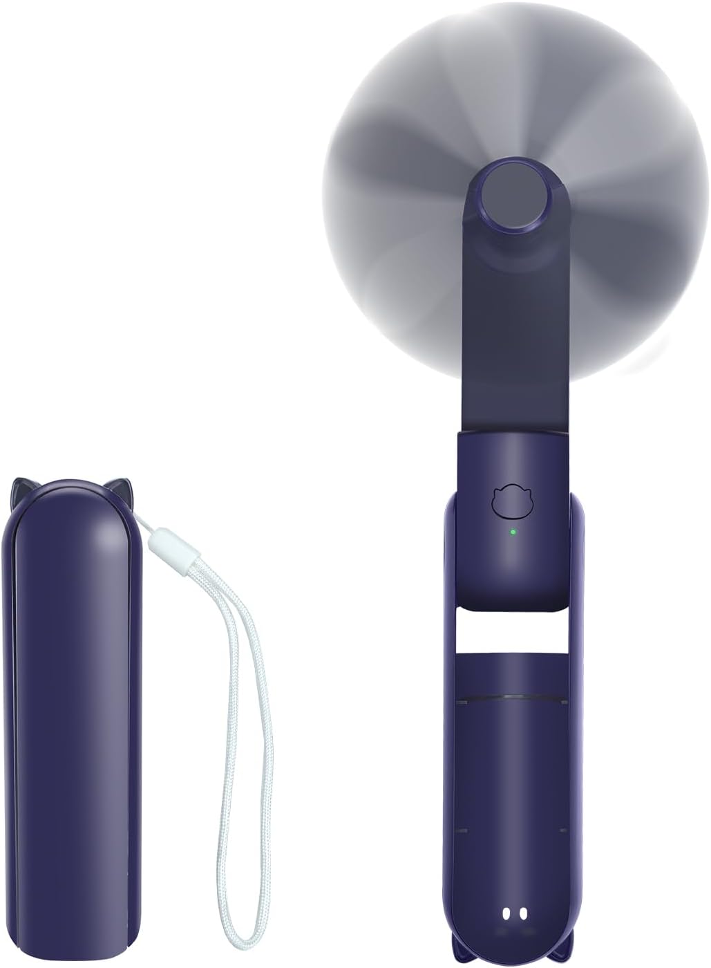 Ciemnoniebieski mini wentylator, przenośny wentylator biurkowy z możliwością ładowania przez USB, 3 prędkości, z powerbankiem, do biura i na zewnątr