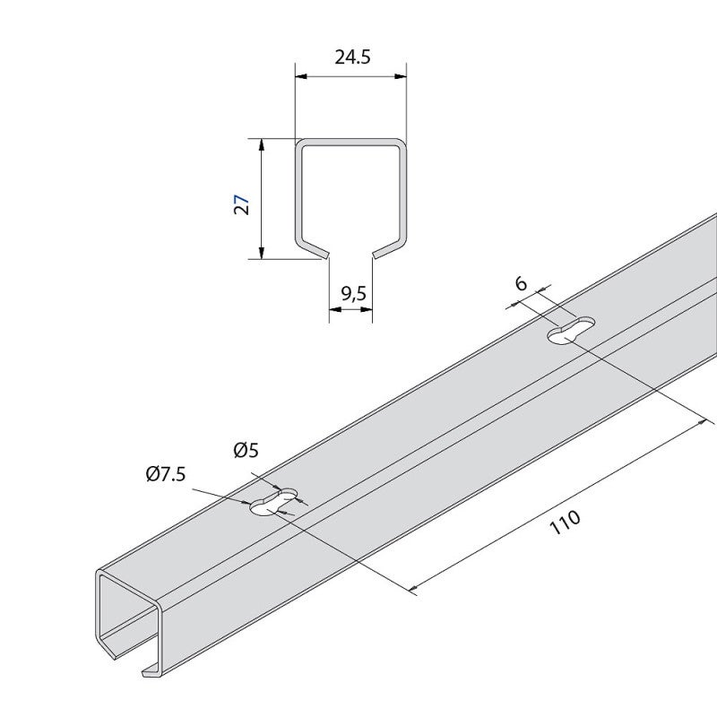 Rail en aluminium pour SLID'UP 1200 - 1,85 m - 2