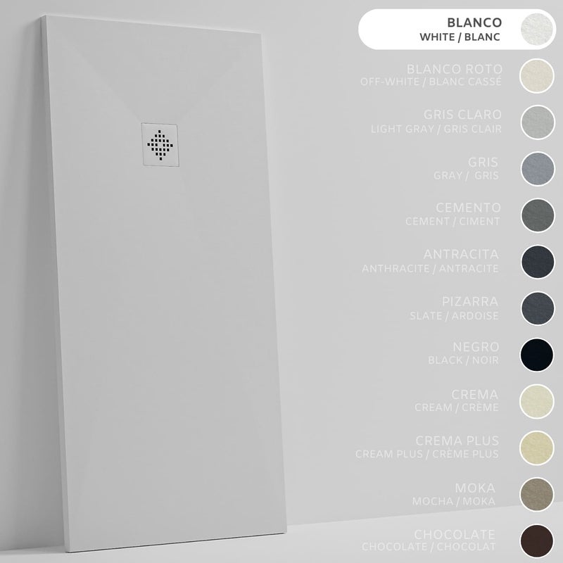 SOULHOME Brodzik prysznicowy– Żywica– Gel Coat– Gładka/Kamienna tekstura – Antypoślizgowy – Kolor biały – 210x100- Niski 3 cm– SAME