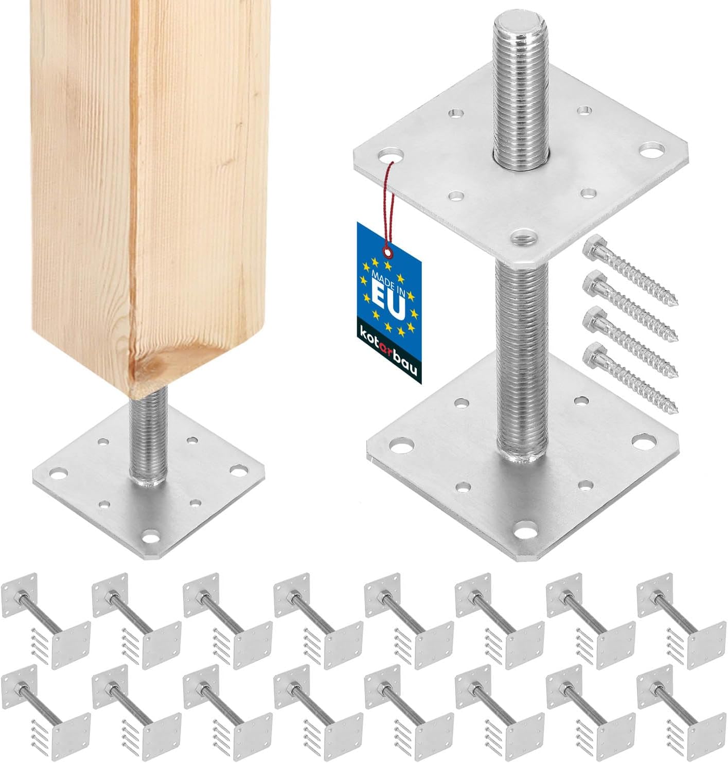 Zestaw 16x podstawa słupa 110x110x250 mm regulacja wysokości pręt gwint m24 - KOTARBAU