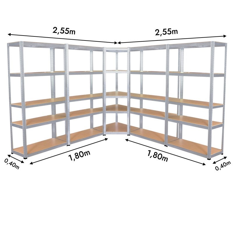 5 étagères spécial angle pour grand garage - étagères de coin charges lourdes - 875 kg - Montage facile par clip et croisillons - 2