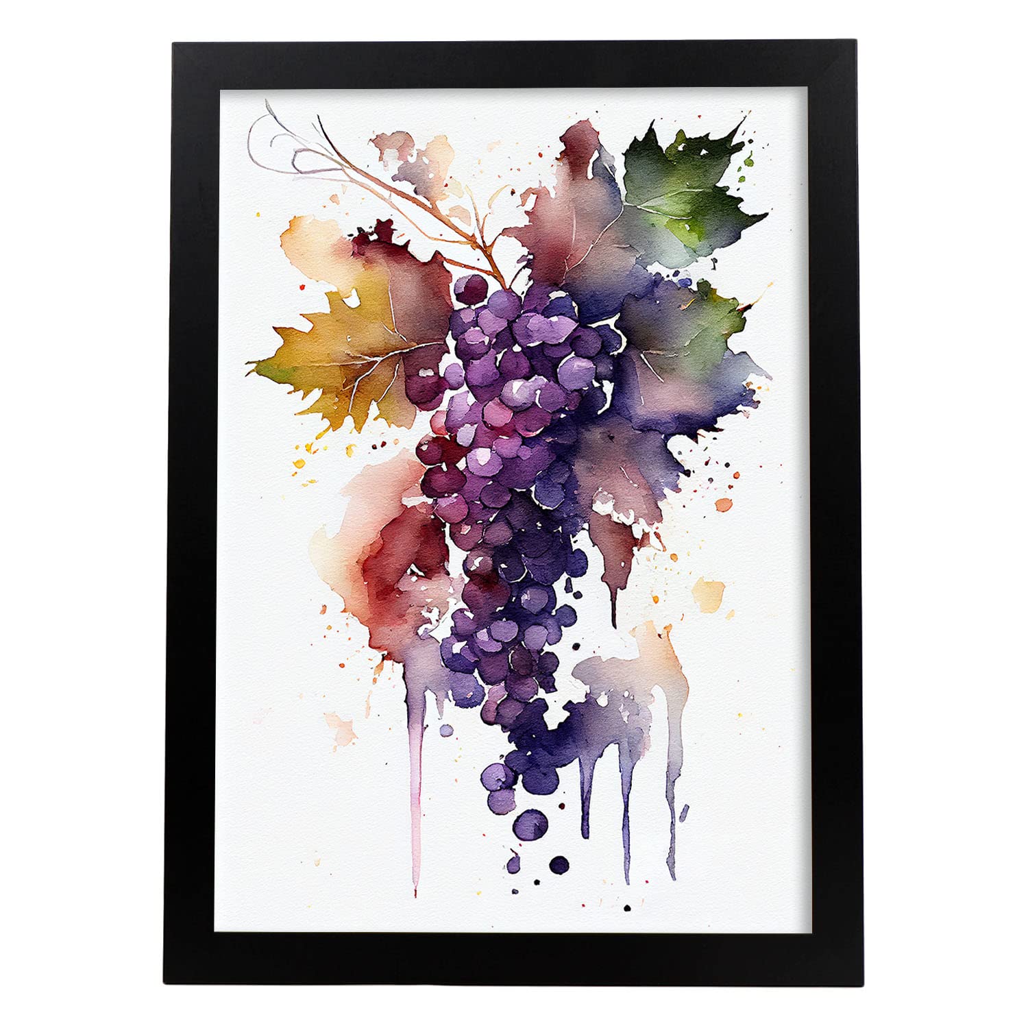 Nacnic poster de uvas a todo color ilustraciones de frutas verduras y comida sana en estilo acuarela diseño moderno y modelo 1 a3 con marco negro