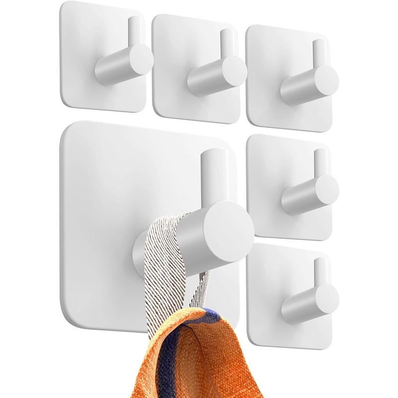 Haczyki ścienne samoprzylepne - 6 szt., wieszak na ręczniki łazienkowe, haczyki kuchenne, wieszak na ubrania, białe