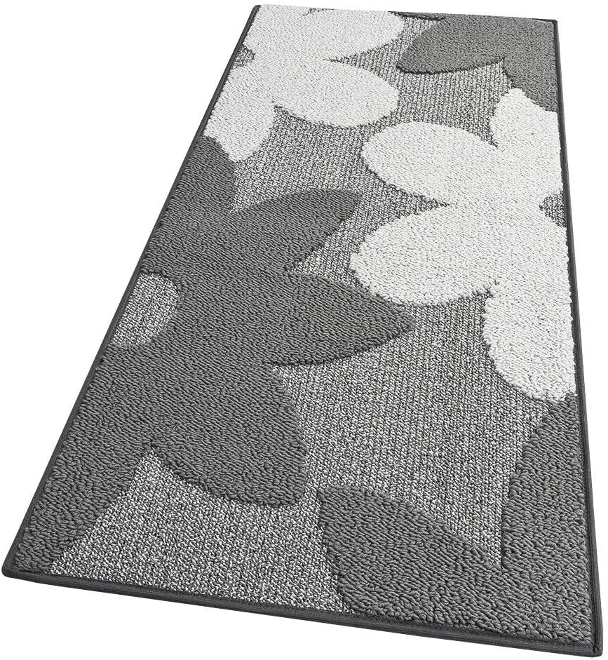 Alfombra de cocina 57x180 cm flores 3d bordeado suave moderno antideslizante gris