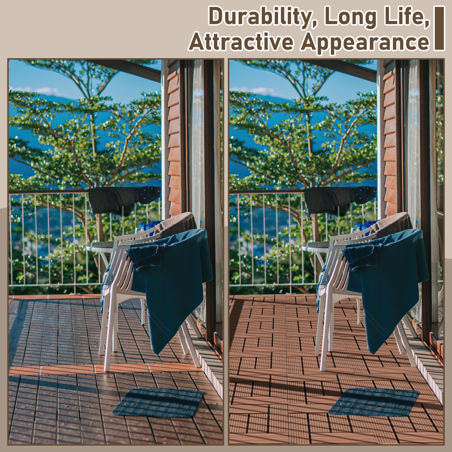 66x Dalles de terrasse en WPC pour balcon et jardin installation sans outil structure adaptée aux grandes aces Marron 30x30CM - 4