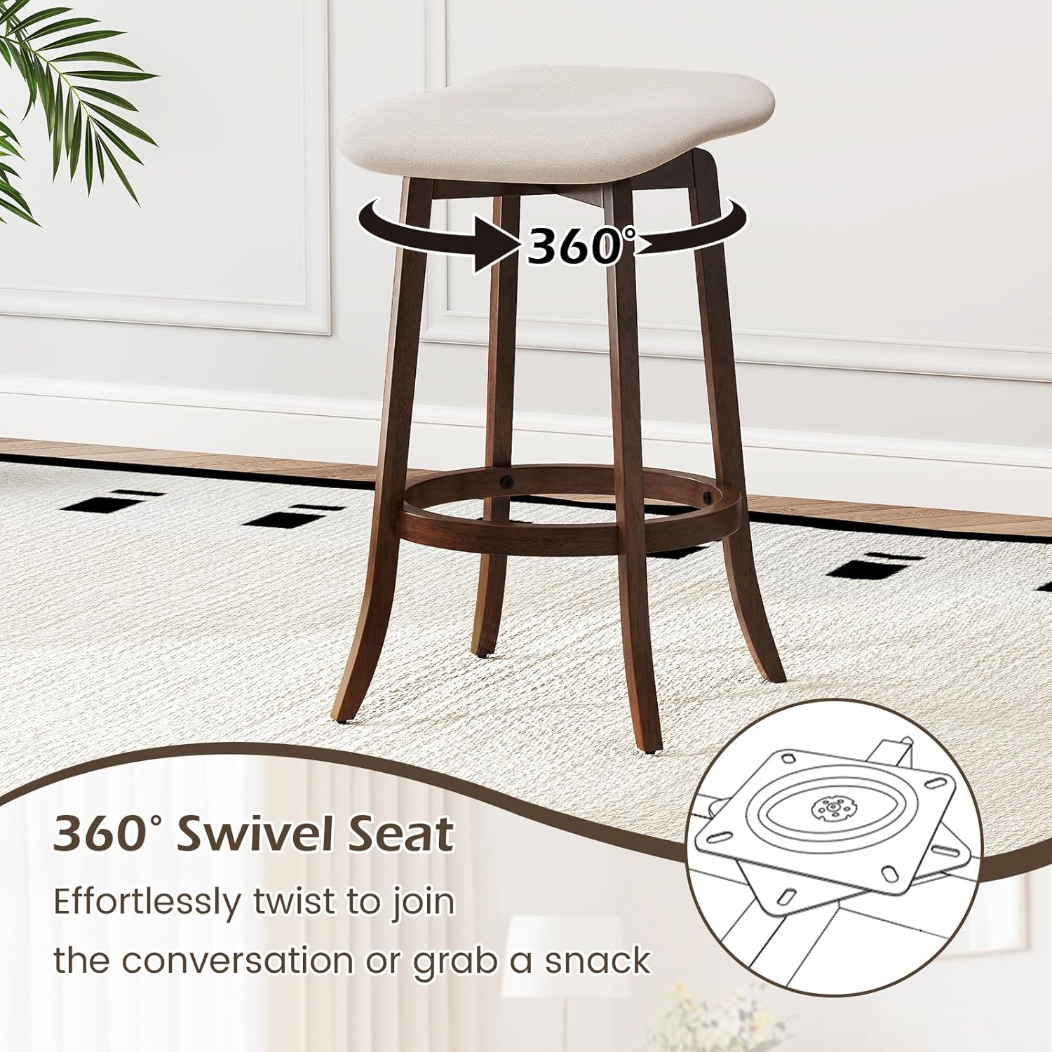 Zestaw 2 Stołków Barowych, Stołek Kuchenny Obracający się o 360°, Stołek Barowy z Podnóżkiem, Stołek Bistro - 4