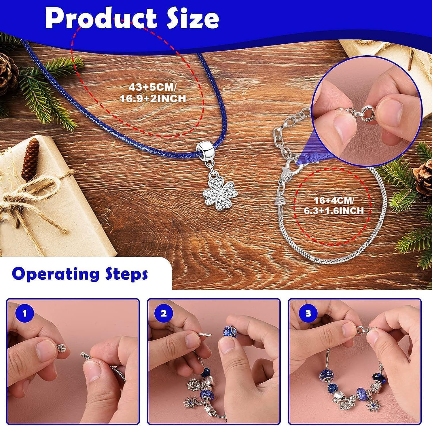 Coffret de bijoux bleus pour femme, compte à rebours de Noël 2025 - Comprend un pendentif flocon de neige bleu en métal - 5