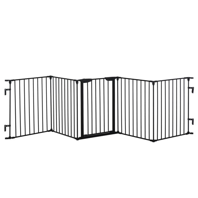 PawHut Cancellino per Cani Taglia Piccola e Media Modulabile a 5 Pannelli, in Metallo e Plastica, 300x3x74.5 cm, Nero