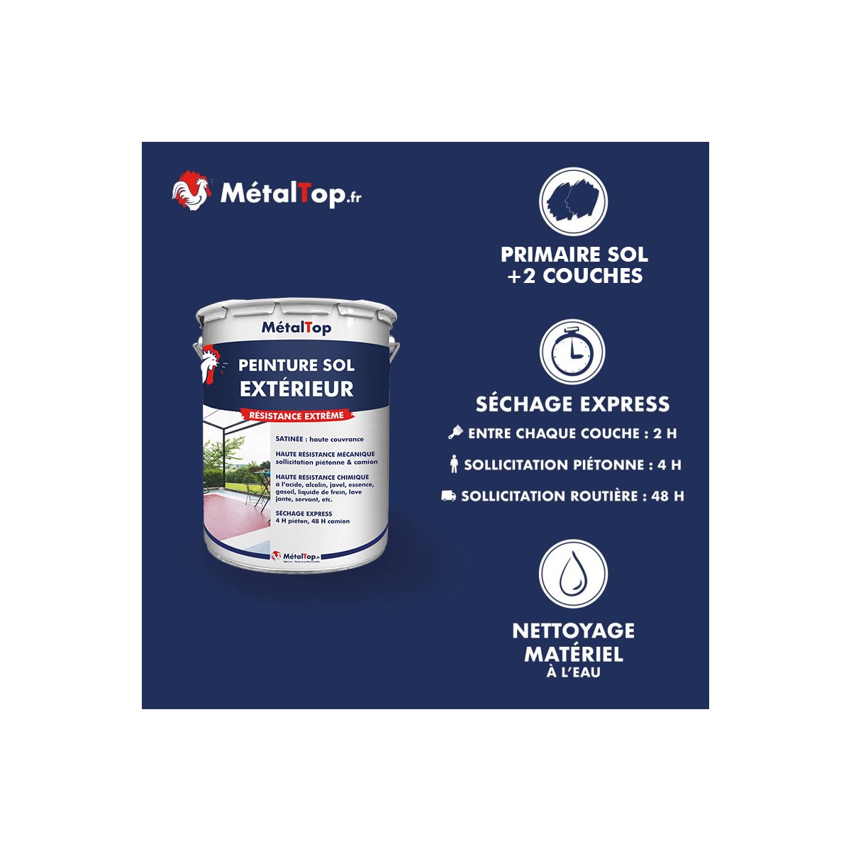 Peinture Sol Exterieur - Blanc crème - RAL 9001 - 5 L - Métaltop - 4
