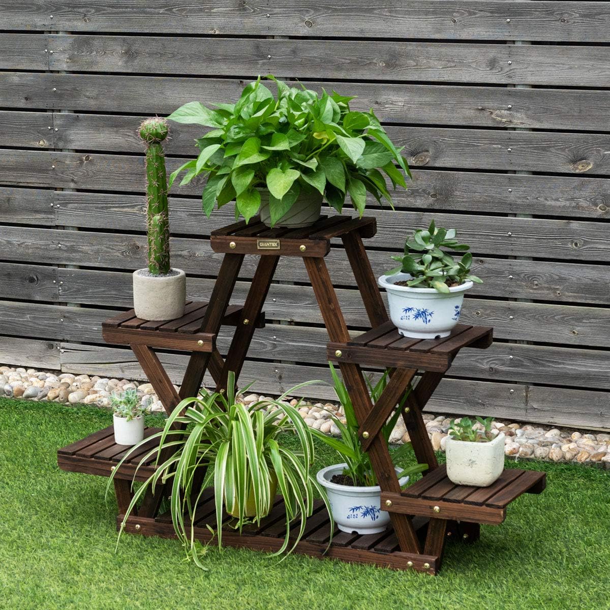 Étagère pour plantes en bois 6 tablettes 99x25x64,5cm, support plante charge 10kg - 2