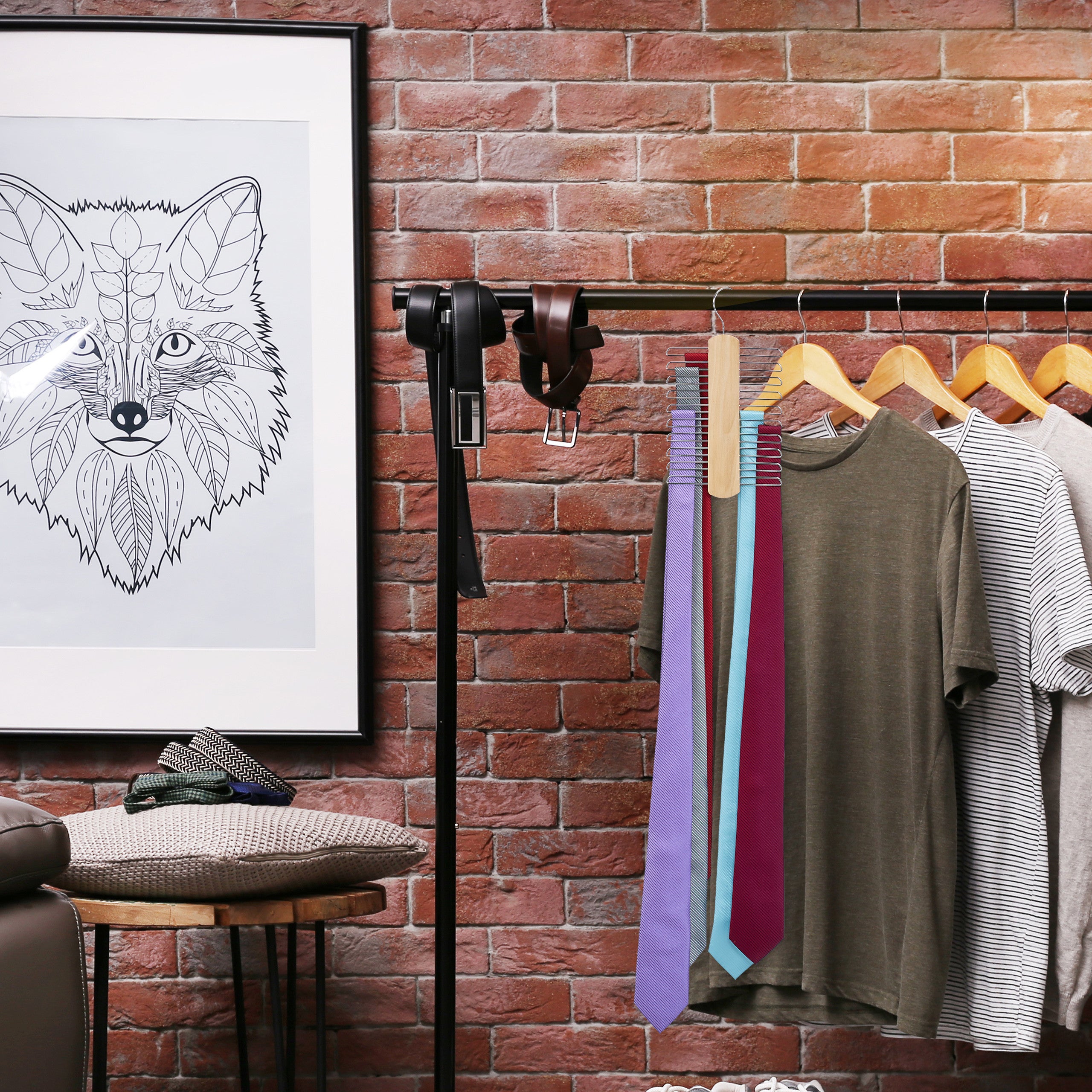 Relaxdays Corbatero de Madera, Percha Múltiple, hasta 20 Corbatas