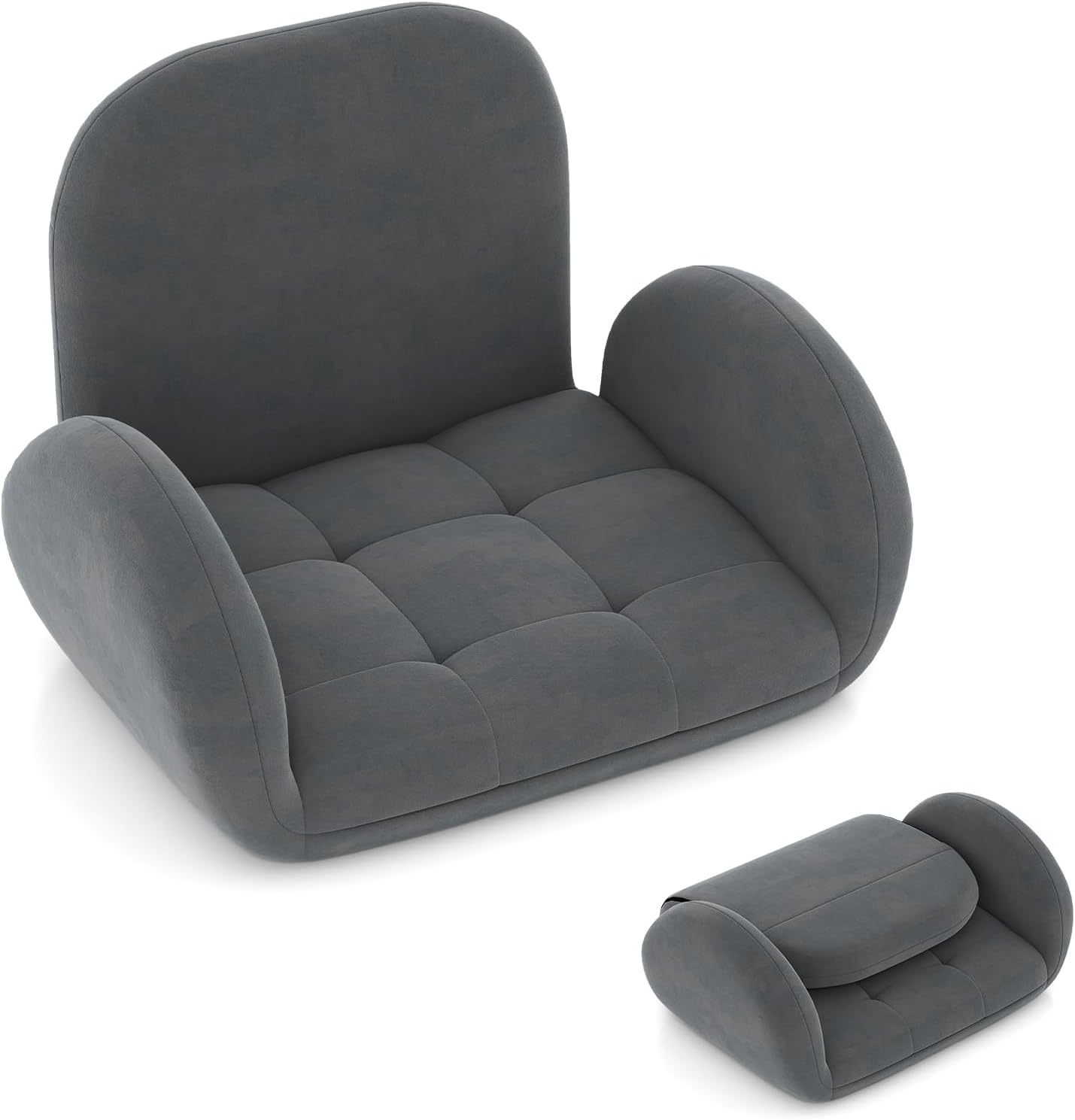 Silla de suelo plegable, silla para juegos con respaldo ajustable en 3 posiciones y reposabrazos de 5 posiciones, sofá suelo de tela para leer salón