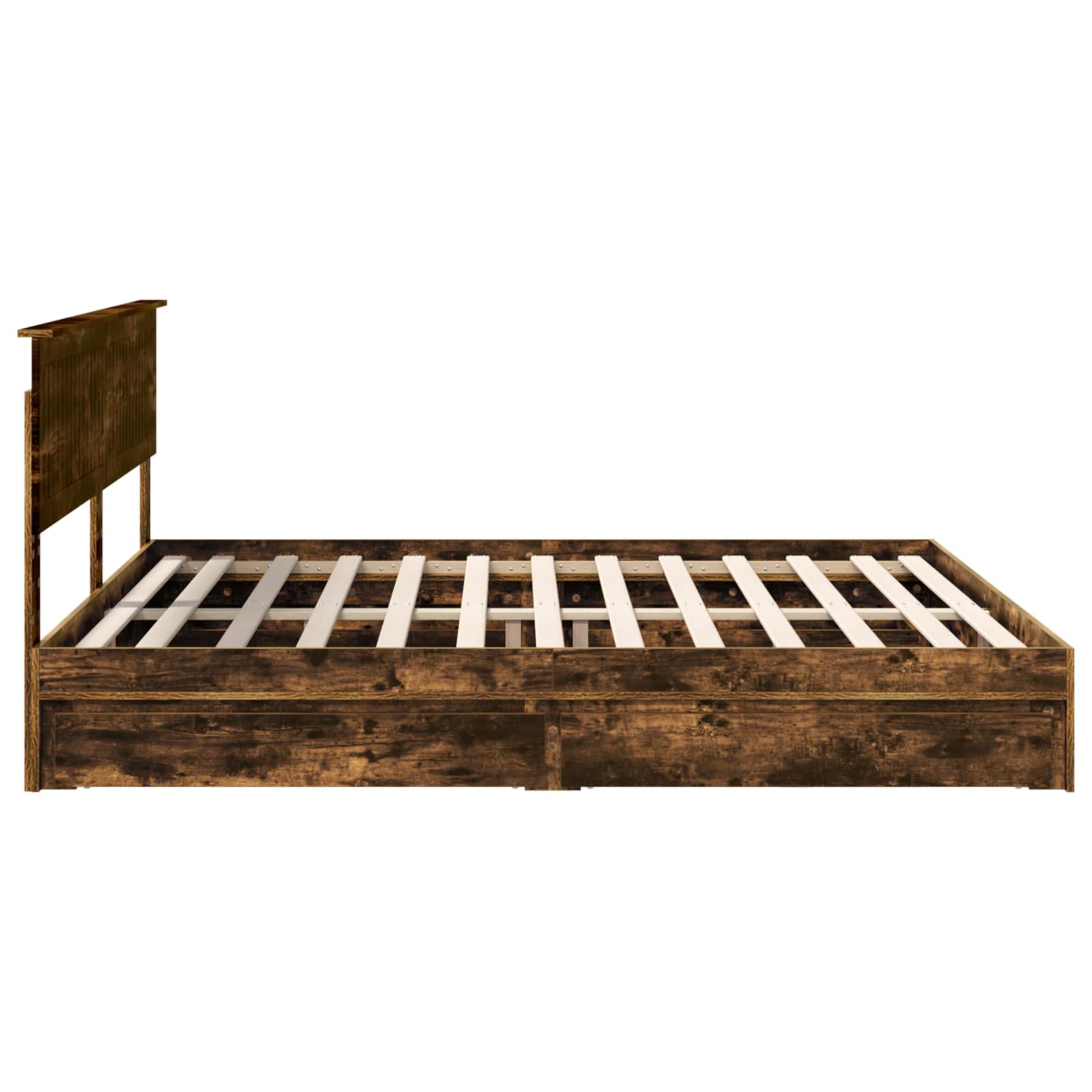 Lit avec rangement, panneau de bois, chêne fumé, pour la chambre, 180 × 200 cm - 9