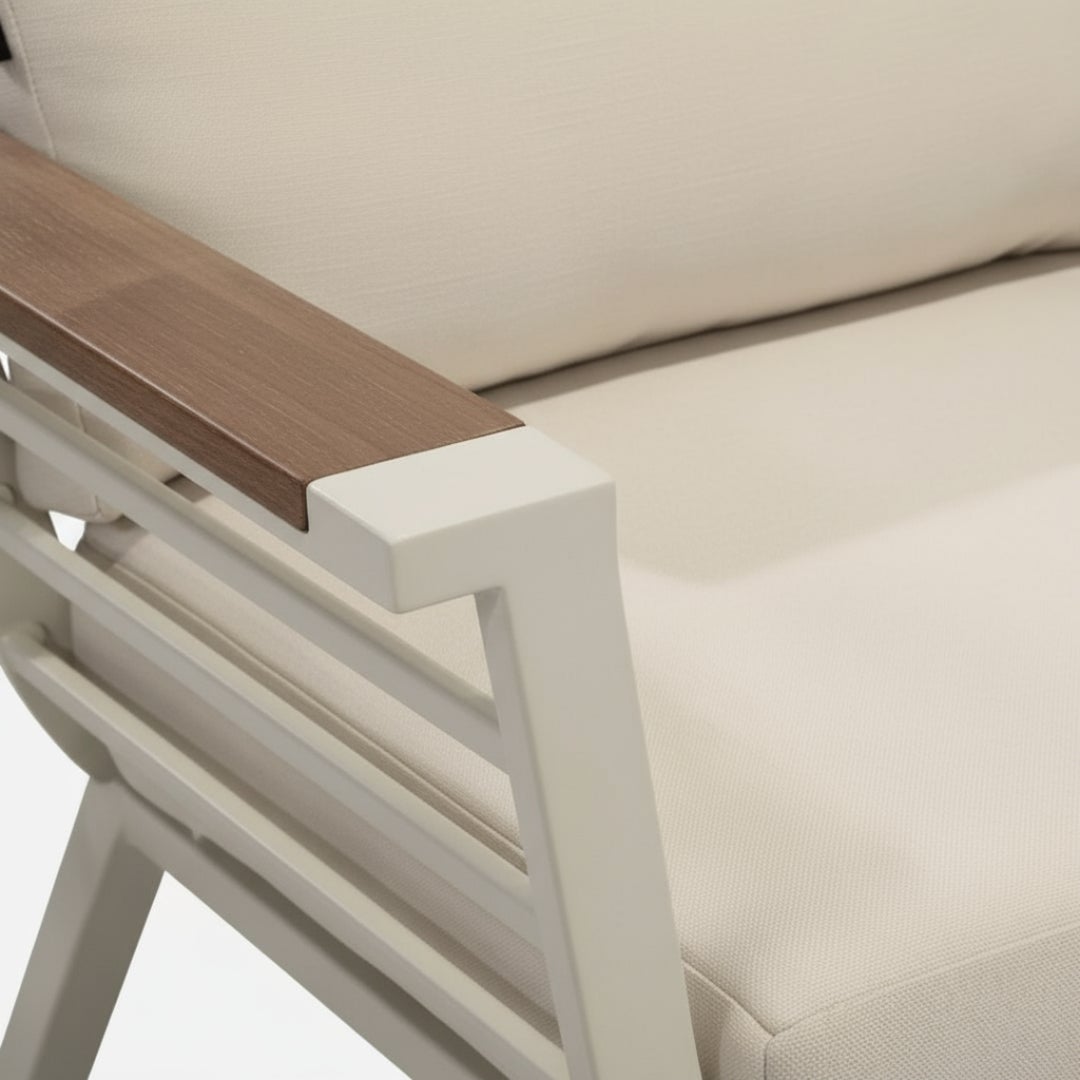 Conjunto de jardín TORONTO 4 piezas aluminio blanco y madera sintética con sofá, sillones y mesa - 4