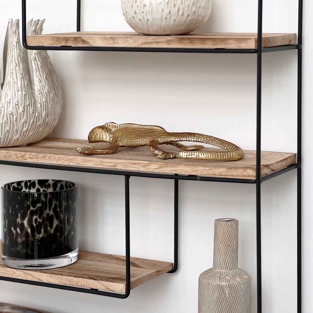 Etagère murale en métal noir - 4 planches en bois - Rectangulaire - 55x45x11 cm - 2