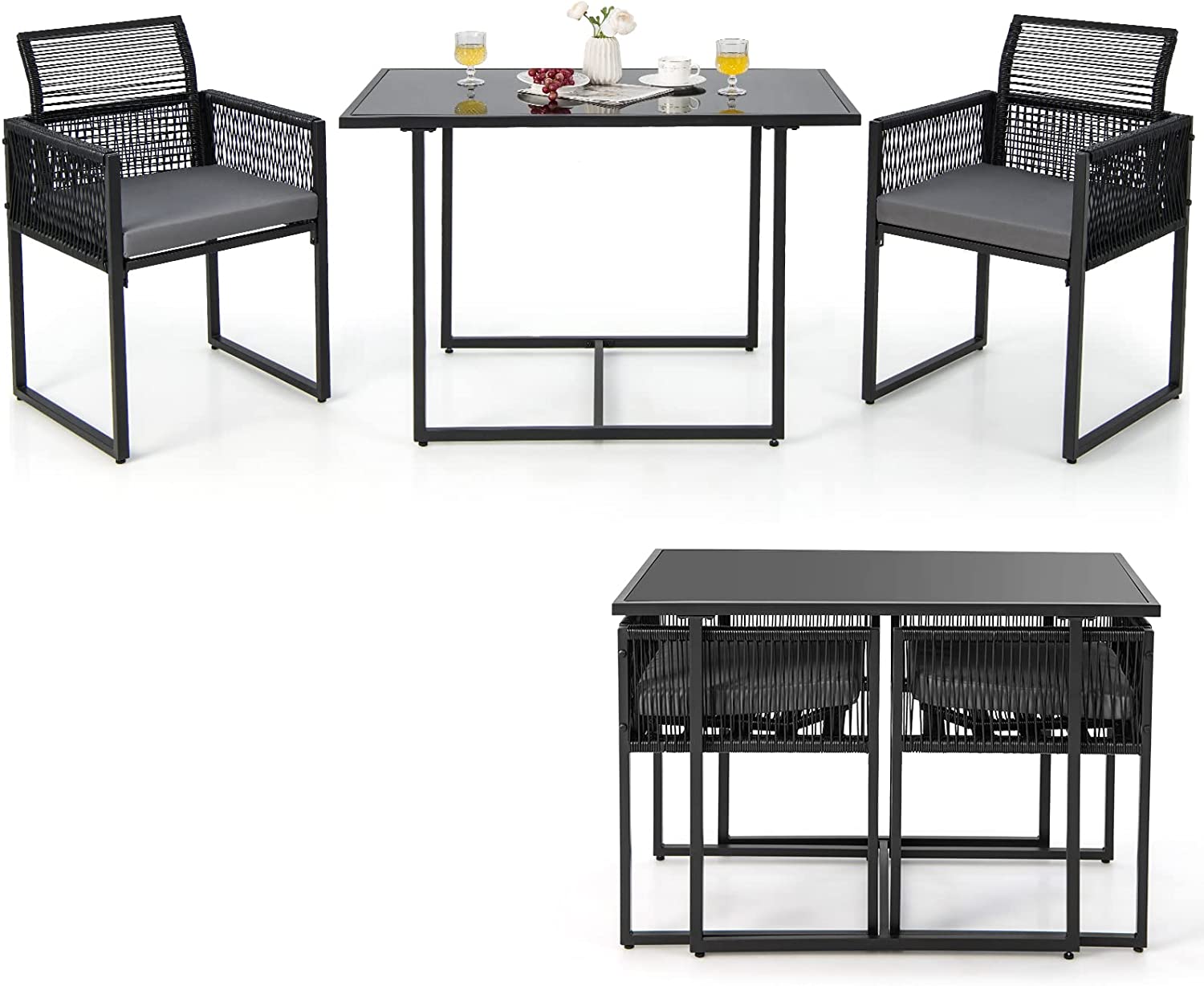 infirack Lot de 3 meubles de balcon en aluminium PE rotin - Charge : 150 kg - Convient pour les cours, les jardins et les balcons - Beige infirack Lot de 3 meubles de balcon en aluminium PE rotin - Charge : 150 kg - Convient pour les cours, les jardins et les balcons - Beige