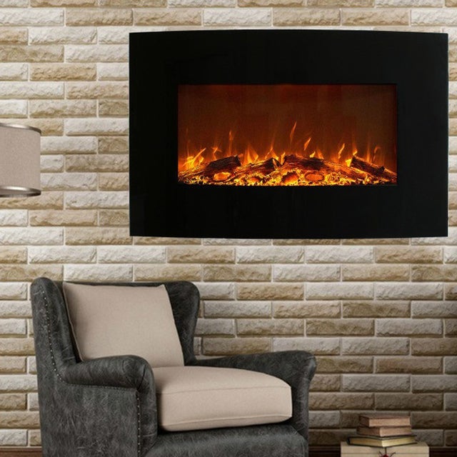 BREAKLING - Cheminée Électrique Murale Vénézia Noire - Effet flammes LED - Thermostat réglable - Chauffage 2000W - Télécommande