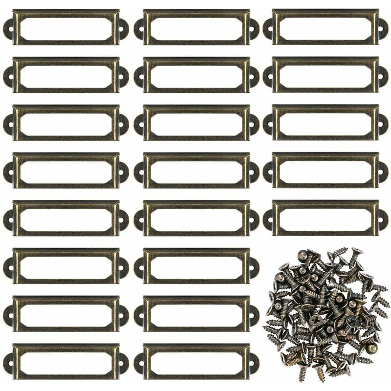 50 szt. metalowych uchwytów na etykiety do szuflad szafek, ramek na tabliczki znamionowe do regałów biurowych i półek na książki (60 x 24 mm)
