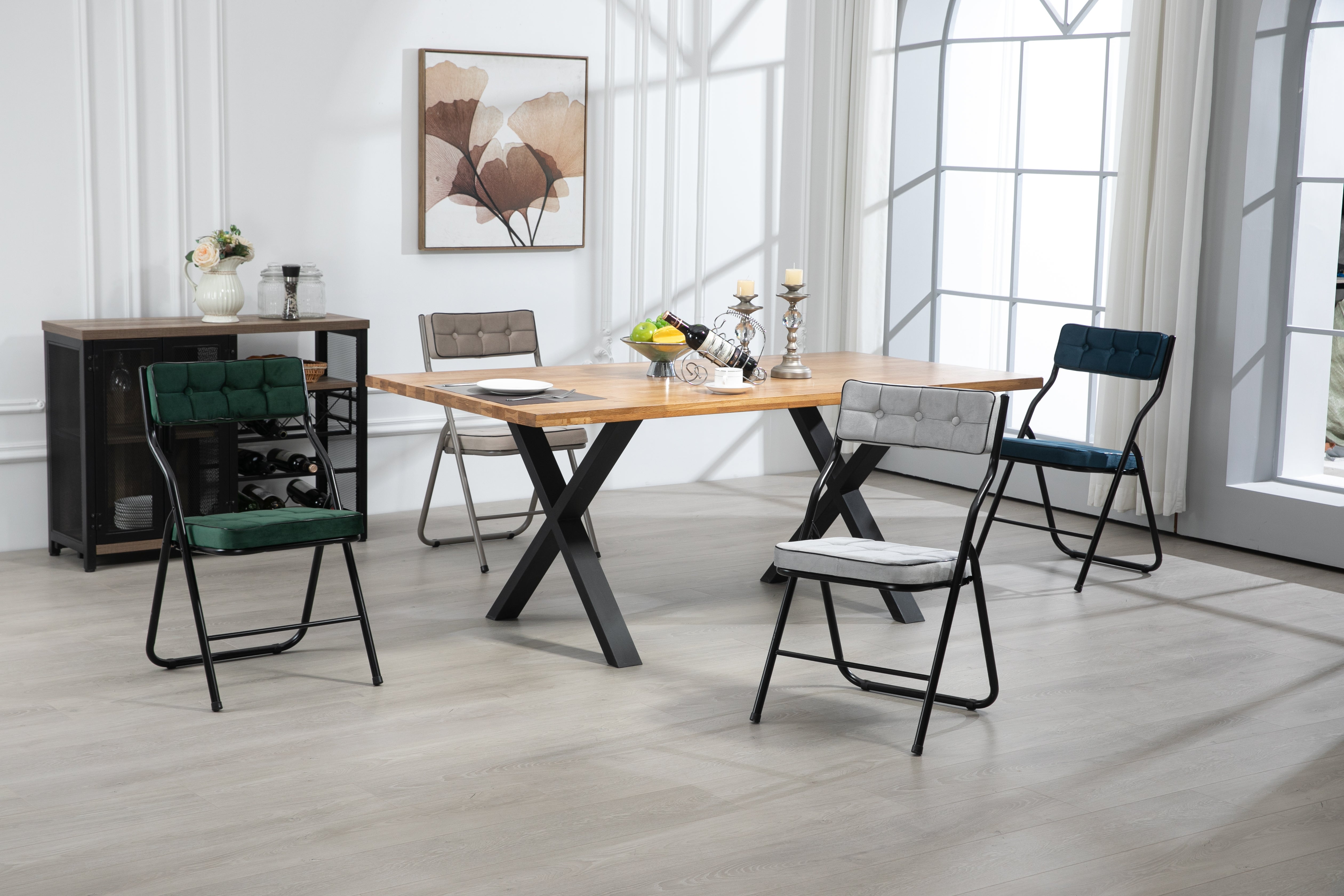 Zestaw 2 składanych krzeseł - krzesła składane z poduszką - krzesła do jadalni - krzesła do kuchni - krzesła do biura - krzesła na wesele - zielone