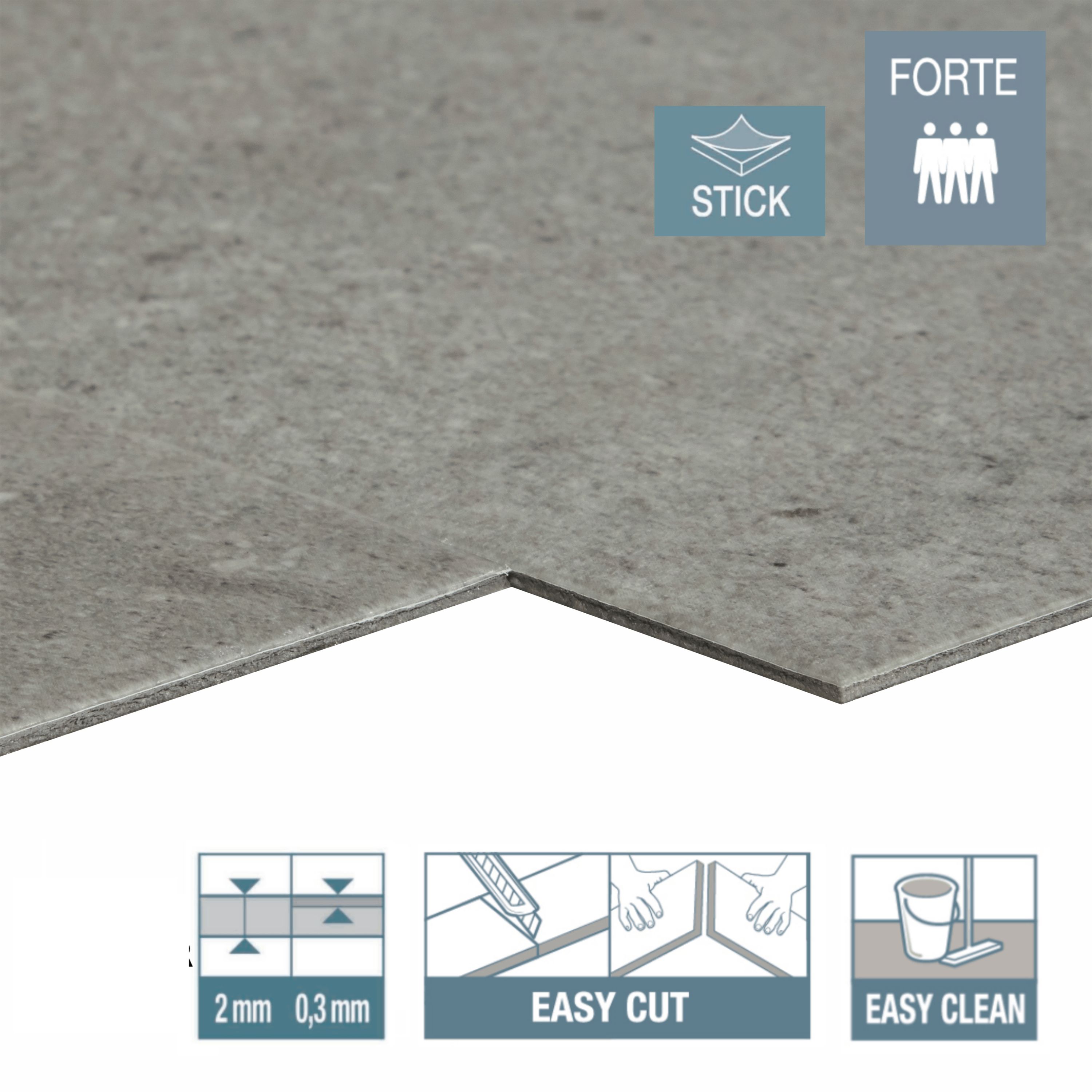 ARTENS - Dalle PVC adhésive FORTE - Effet béton - Gris - Ep.2 mm - 2,23 m²/ 12 dalles - KANGEAN - 2