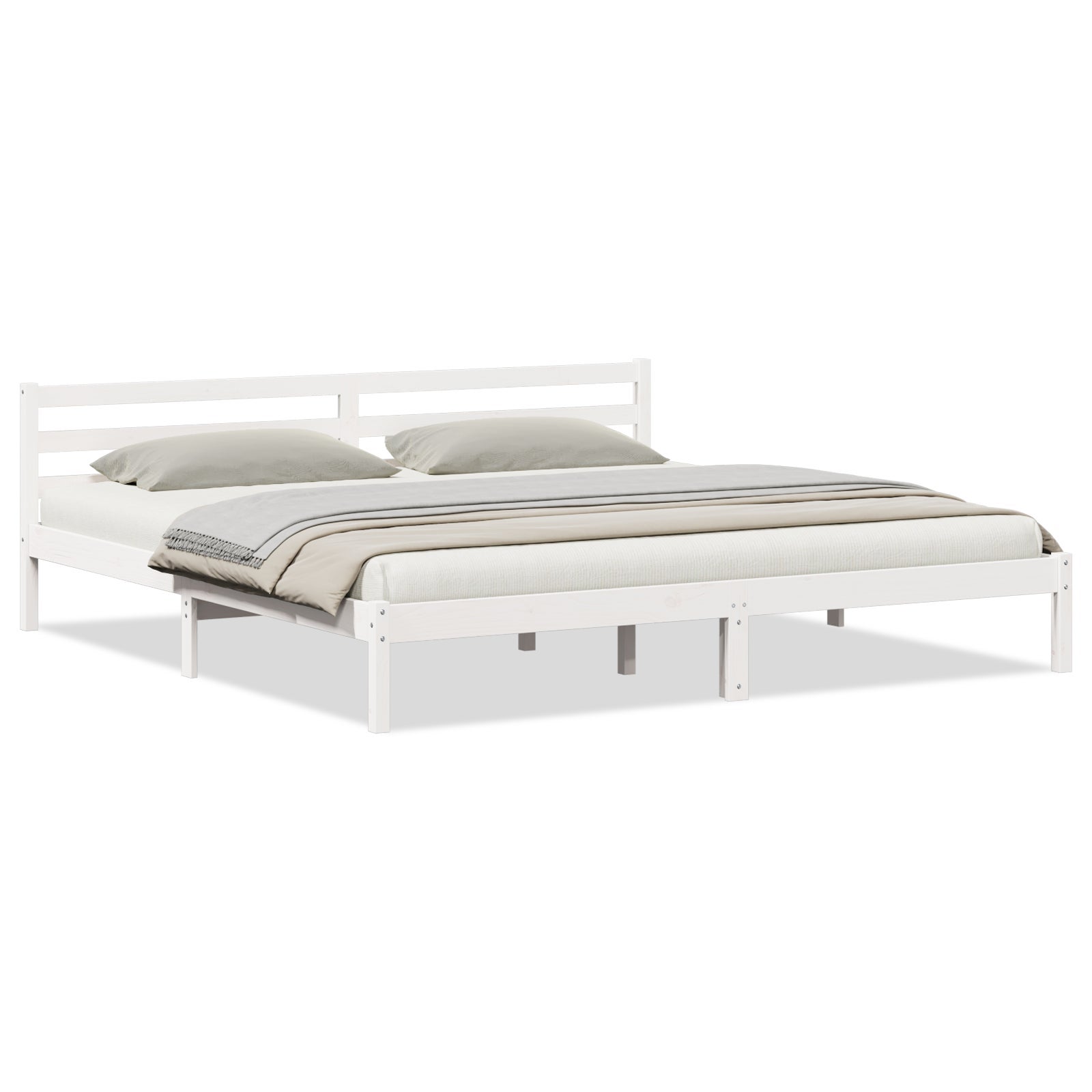 Ramka łóżka Biały 225,5 x 205,5 x 69,5 cm Lite drewno sosnowe vidaXL