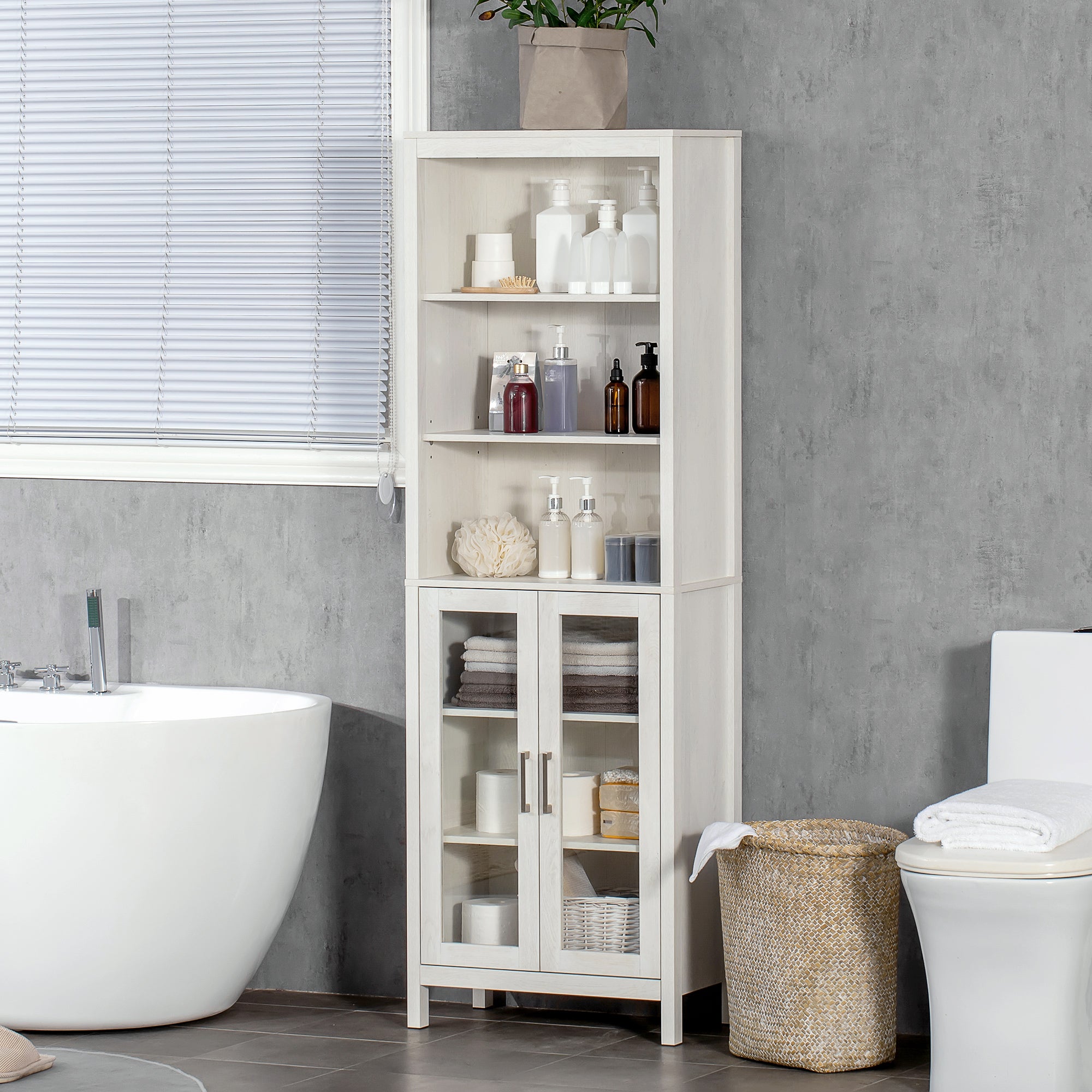 Armario de Baño KLEANKIN Melamina de Madera Blanco 53x30x162 cm - 2
