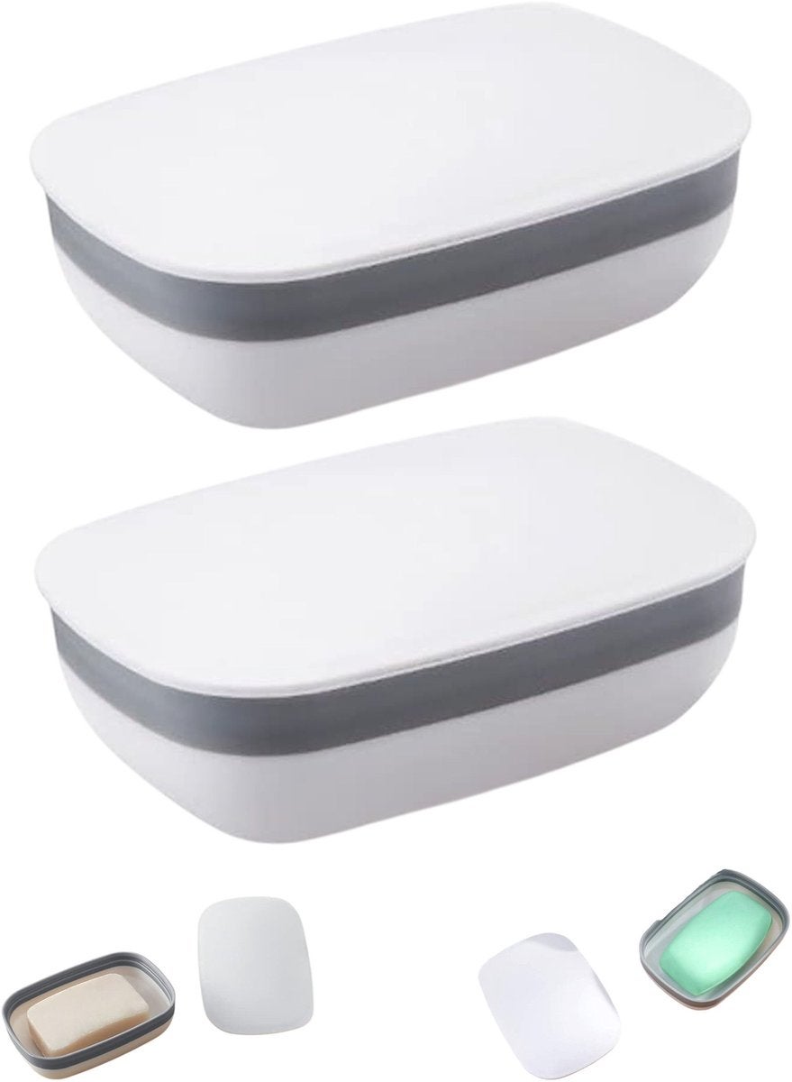 Set de 2 cutii de săpun etanșe cu capac, ideale pentru baie, hotel, călătorii și camping (12 x 4,5 cm, alb) 2buc