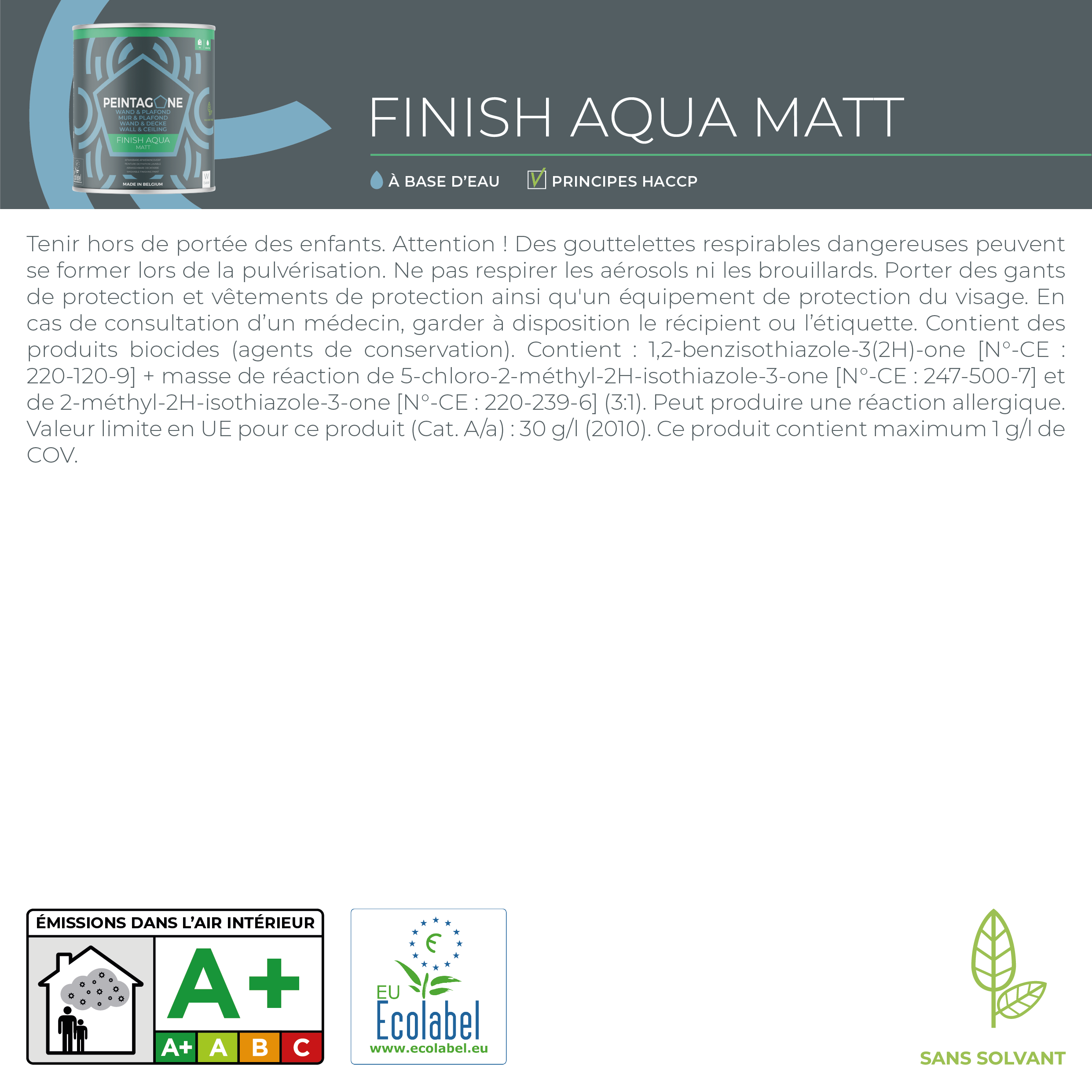 Peinture de finition écolabellisée pour murs & plafonds int. - Finish Aqua Matt, 4 l, Wild (PE190) - PEINTAGONE - 8