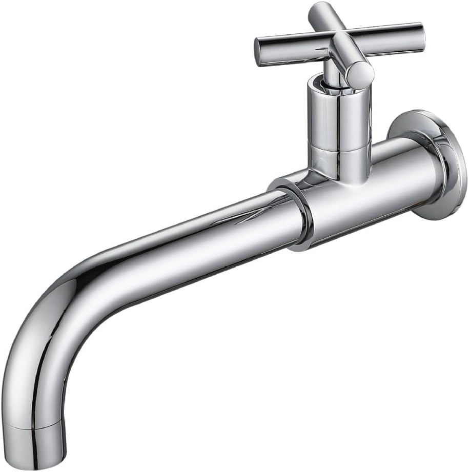 Kran naścienny, kran ogrodowy/toaletowy, kran obrotowy 360° z uchwytami krzyżowymi - srebrny