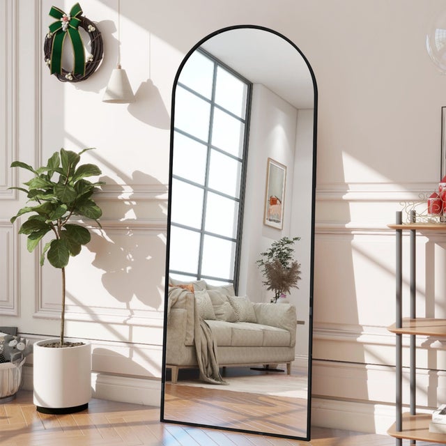 Miroir sur pied - l.53 x H.162 cm - Grand miroir incurvé HD - cadre en alliage d'aluminium - Miroir Mural haute définition en Verre Trempé - Noir