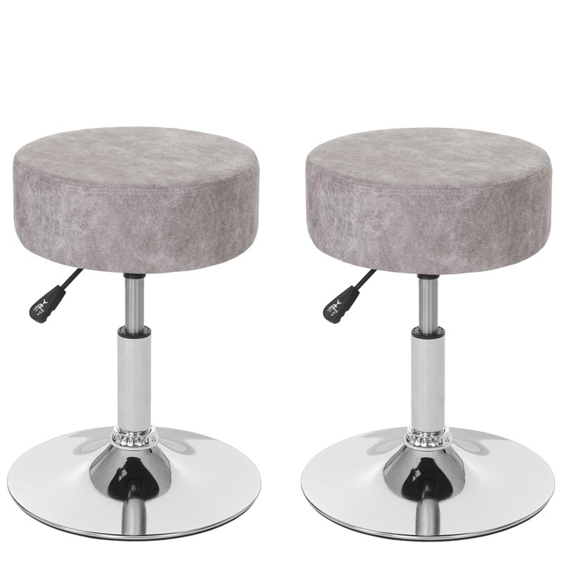 Zestaw 2 taboretów HWC-C22, taboret do makijażu, regulowana wysokość Ø 35 cm ~ imitacja zamszu, szary vintage