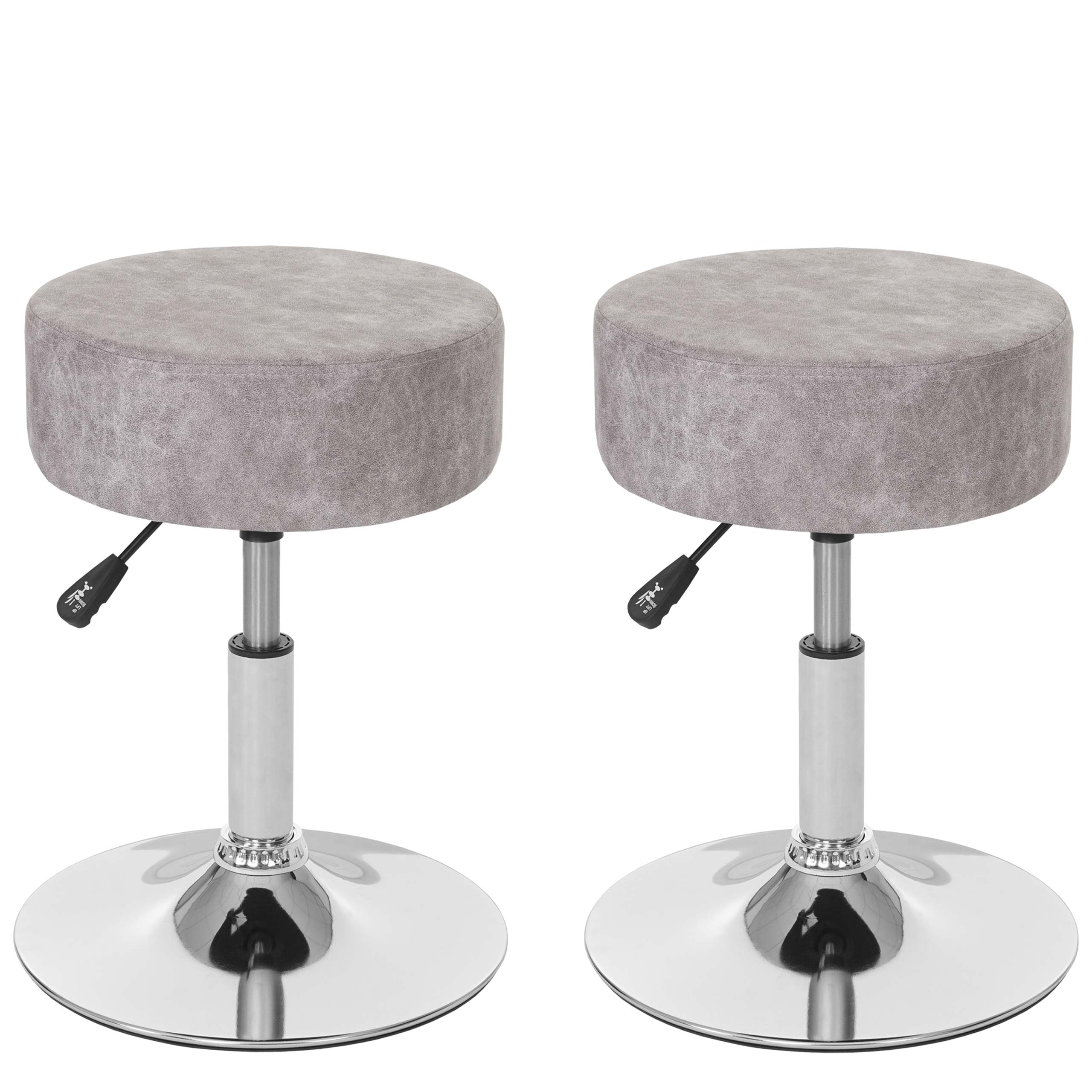 Zestaw 2 taboretów HWC-C22, taboret do makijażu, regulowana wysokość Ø 35 cm ~ imitacja zamszu, szary vintage