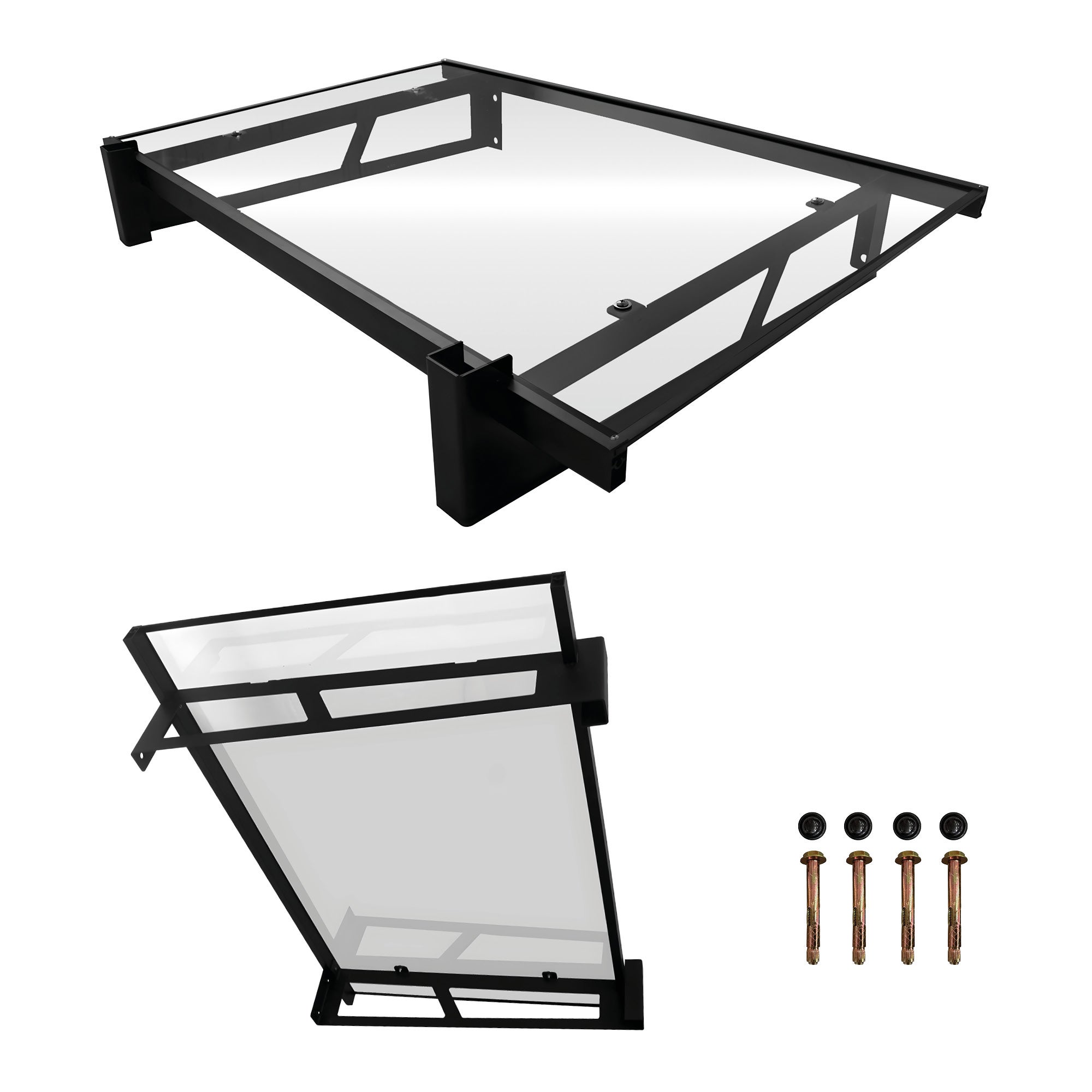 Wasabi - Marquise de Porta Exterior 120x100 cm AXIS – Policarbonato Sólido 2,7mm – Suportes de Ferro Preto – Instalação Fácil - 6