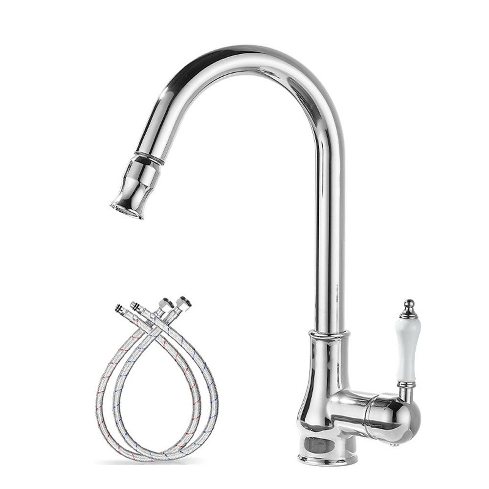 Bateria kuchenna zlewozmywakowa, bateria blatowa z wyciąganą wylewką, odpowiednia do baru, do kuchni, polerowana, galwanizowana, tryb jednowodny