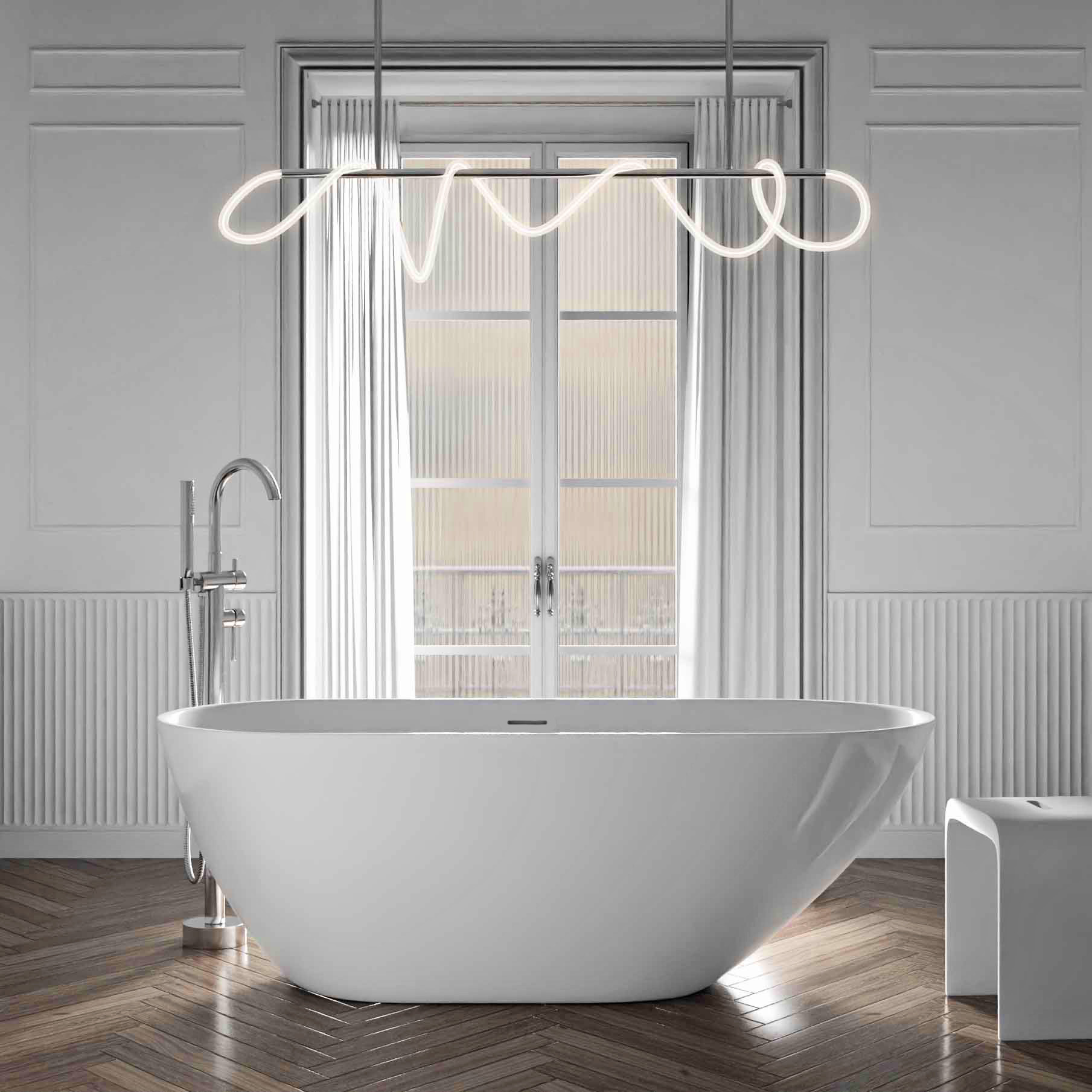 BERNSTEIN - Bañera exenta ovalada de acrílico 180x80x58cm Blanco brillo + desagüe y rebosadero - ROMA PLUS 2.0 - 6