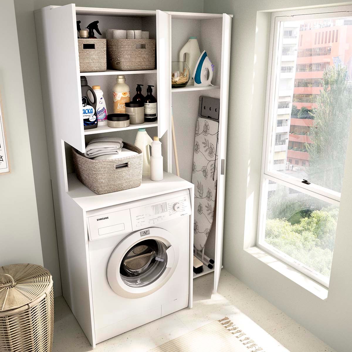 Armario para lavadora con modulo alto y columna auxiliar Fit - Blanco - Homekit - 4